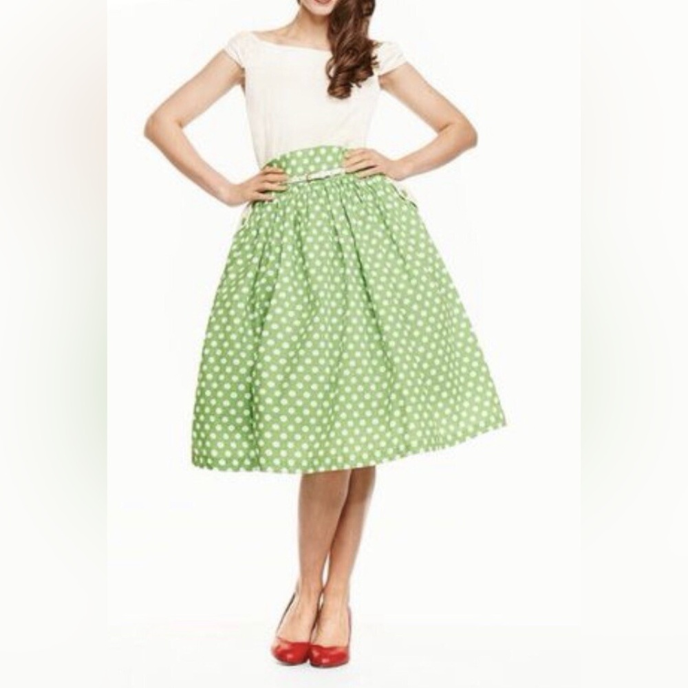 Lindy Bop white and green polka dot dress